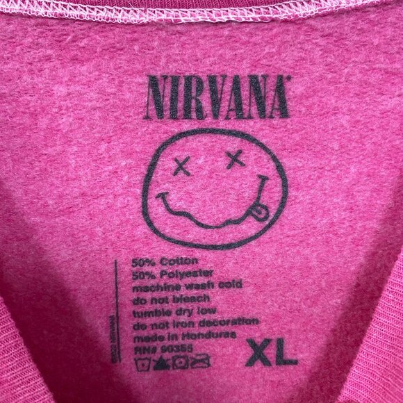 Nirvana Nevermind Grunge Band Mineral Wash Crewneck Pink Sweater Size XL - Picture 5 of 5